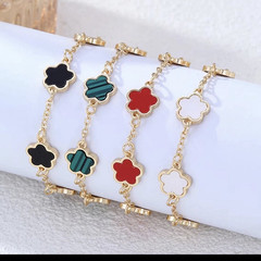 Gold Tone Clover Enamel Dangle Charm Cable Chain Bracelet 16+5cm Adjustable