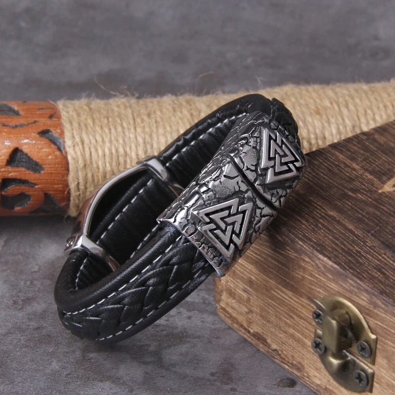 Viking Vegvisir Compass Bangle Odin Leather Norse Rune Bracelet Men Jewelry Gift gallery