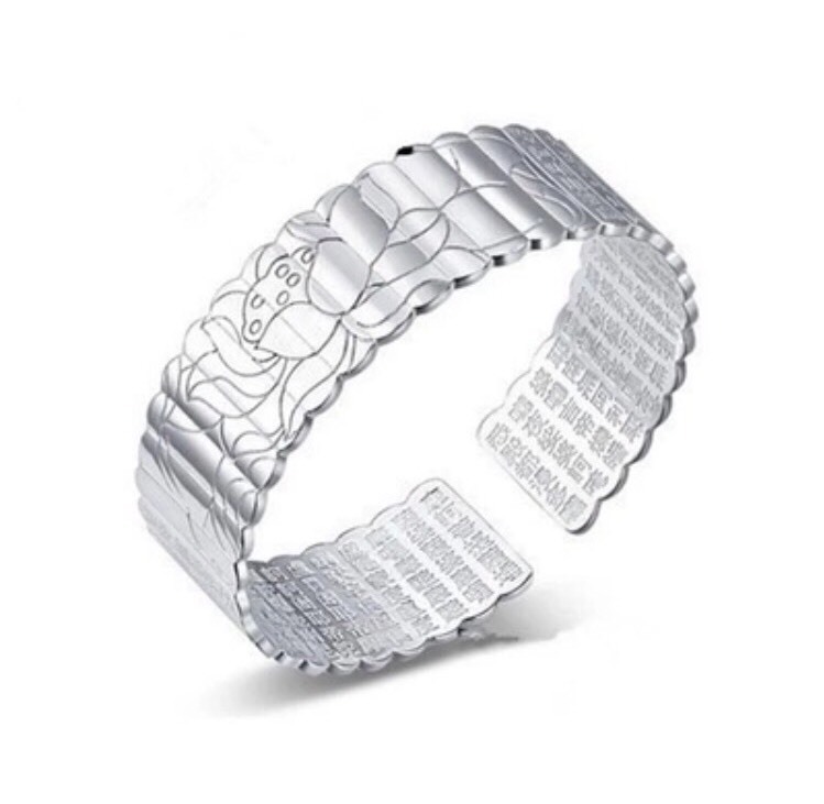 Women's Fashion Jewelry Lotus Flower 925 Silver Plated Cuff Bracelet 24-2 gallery
