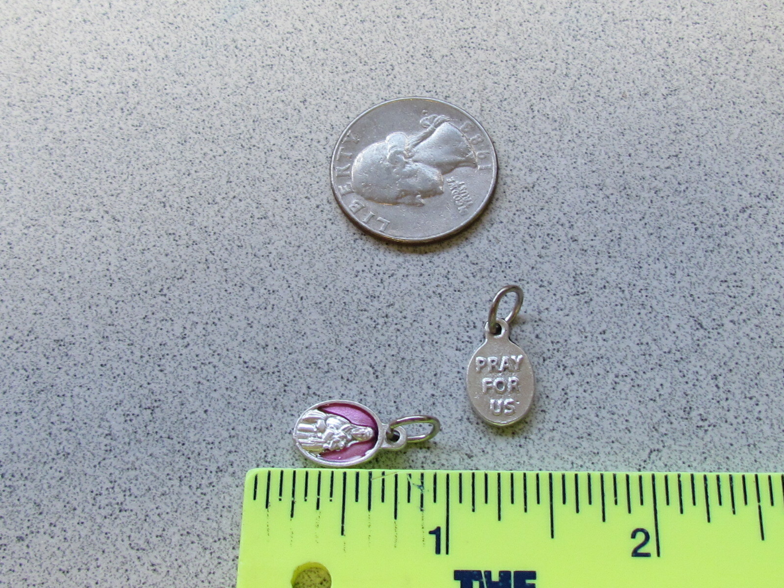St Therese Tiny Charm Pink Enamel Silver tone Medal Pendant Little Flower gallery