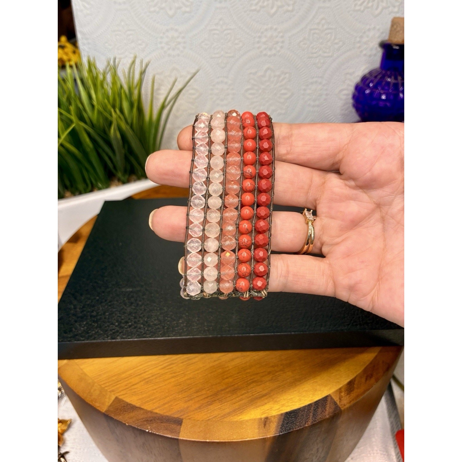 Red Coral, Pink Coral, Semi Precious Gemstone Stretch Bracelet 1 Sz gallery