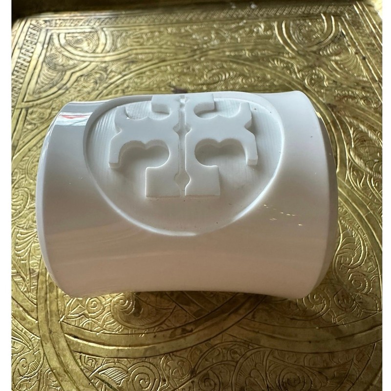 White Tory Burch Acrylic Cuff Bracelet logo lucite wide small gallery