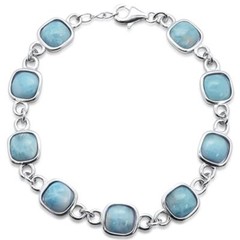 Square Cushion Cut Natural Larimar .925 Sterling Silver Bracelet 7.5″ Long