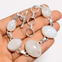 Natural Rainbow Moonstone Gemstone 925 Silver Handmade Bracelet 6-8″ ARB-1409