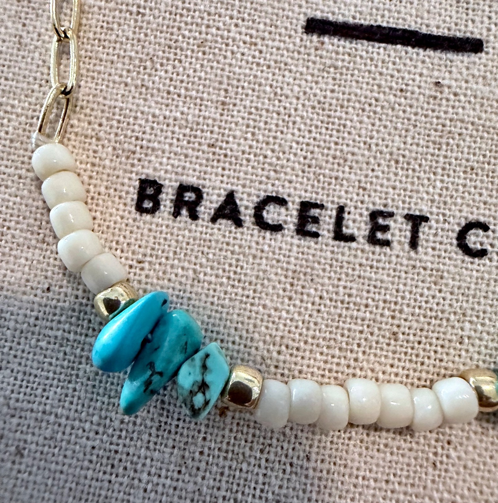 Pura Vida Bracelet Turquoise Chips White Seed Beaded Gold Chain WORN ONCE gallery