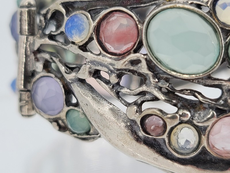 Stunning 925 Sterling Silver Multi Stone Large Ornate Bangle Bracelet w/ Clasp gallery