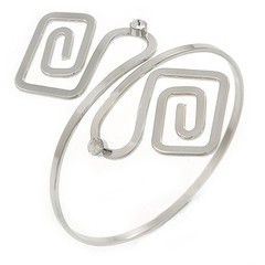 Swirl Squares Upper Arm, Armlet Bracelet In Silver Tone/ 27cm L/ Adjustable