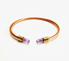 Pure Copper Bracelet Amethyst Crystal Healing Arthritis Pain Relief Chakra Cuff