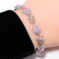 Pink Sapphire -Simulated, CZ 925 Sterling Silver Adjustable Bracelet 7-8″ B2892