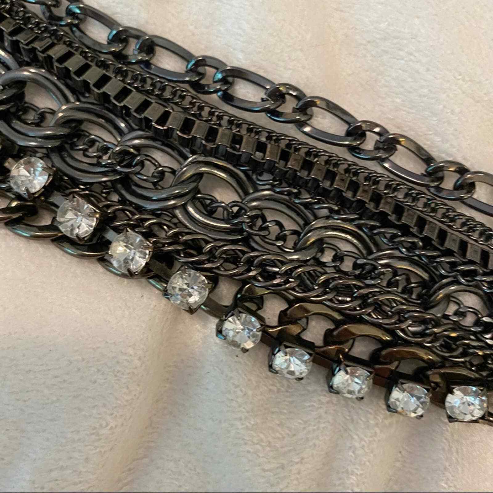 Silver Tone Multi Strand Rhinestones Chain Bracelet 7” with 2” extension gallery