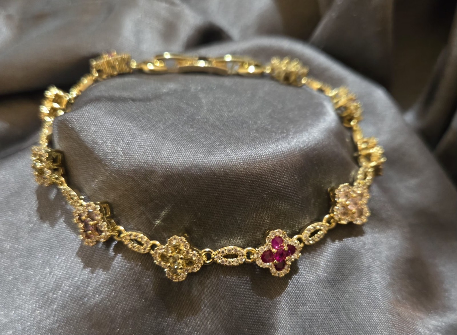 18K Gold Plated Multi-Color Crystal Link Bracelet w/Box Clasp gallery