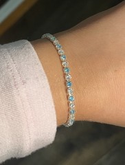 18K White Gold Plated Tennis Bracelet. Silver and turquoise/teal.