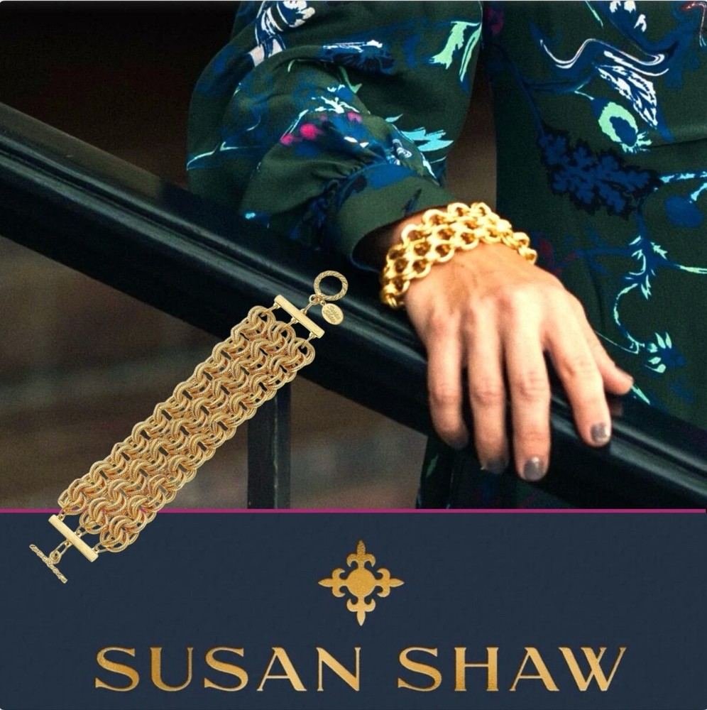 Susan Shaw Jewelry Triple Strand Double Link Bracelet 24k TPG Last One