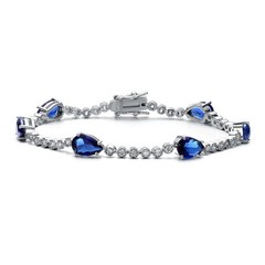 Rachel Glauber Tennis Bracelet Women Pear Blue Sapphire White Gold Plated 7in