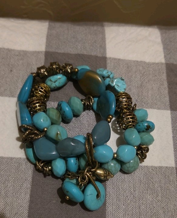 Chico's Skye Turquoise Bracelet 3 Strands & Necklace Turquoise Ball Charms Cross gallery