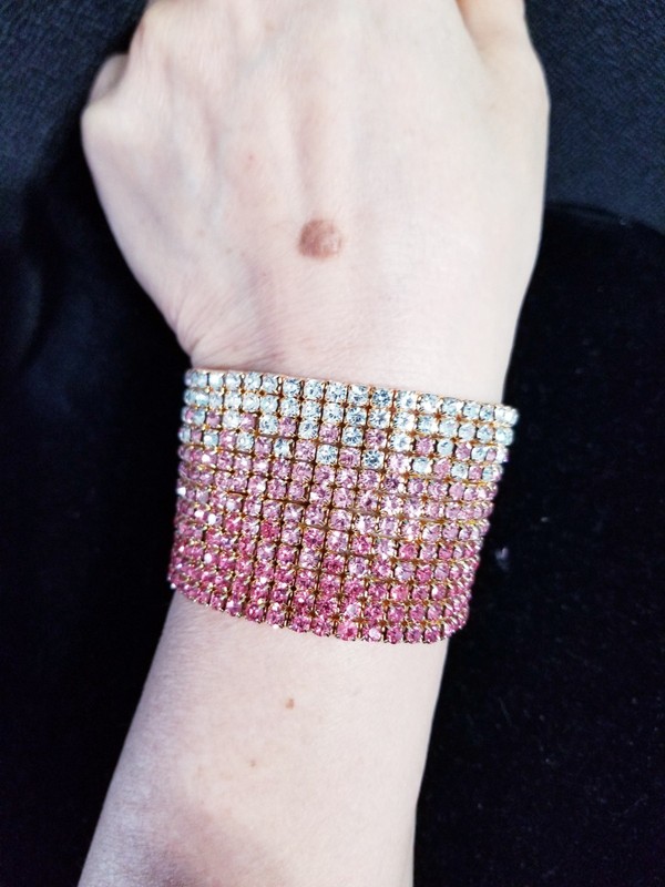 Pink Rhinestone Stretch Bracelet Statement Pageant Drag Queen Jewelry Prom gallery