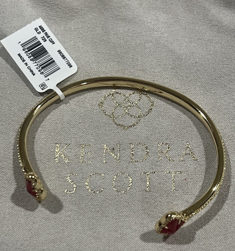 Kendra Scott Abbie Pave’ Frame Cuff Bracelet Gold Plated Adjustable - E139