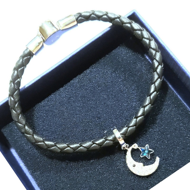 SWAROVSKI Moon w Star Leather Charm Bracelet Braided gallery