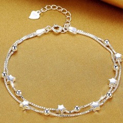 Beautiful Bead Star Linked Bracelet 925 Sterling Silver Women Girls Jewellery UK