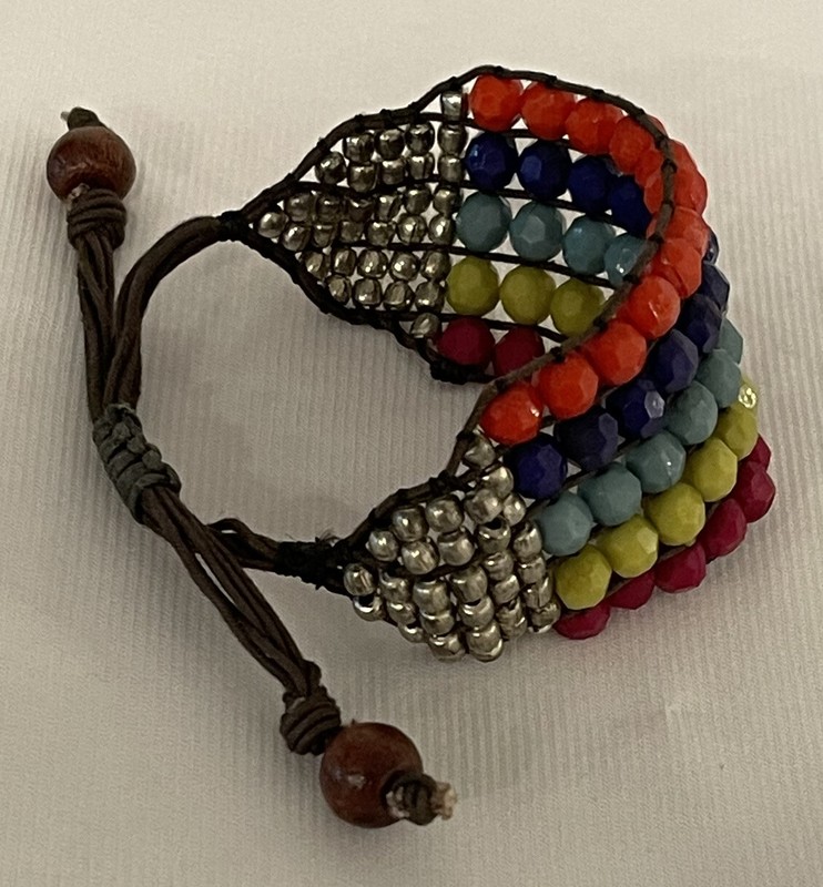 wide beaded bracelet pull tie drawstring 5 Row Orange Silver Red Blue Green gallery