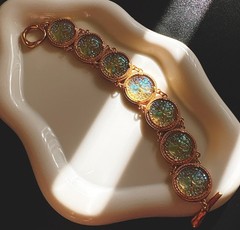 Gold Tone Resin Lady Cameo Bracelet Vintage Inspired