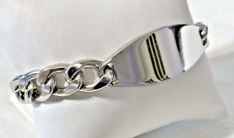 316L Stainless Steel Silver Tone Figaro ID Bracelet 18 mm x 9" Engraveable NOS gallery