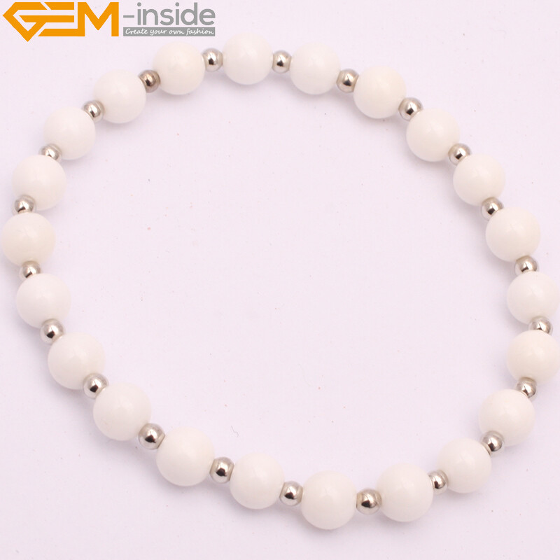 Stretchy Bracelet Natural Rock Quartz Aquamarine Beaded Charm Jewelry 7.5“ 6mm