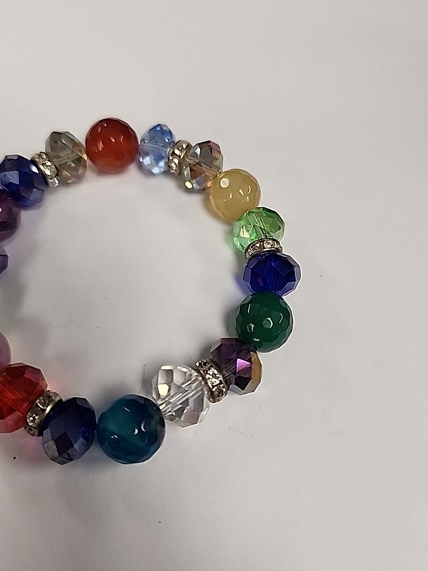 NWT Nicole Rhinestone And Multi Color Stone Glass Beaded Stretch Bracelet gallery