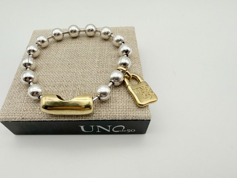 NEW Uno de 50 SNOWFLAKE Bracelet Sterling Silver 18k Gold Plated Beads Large gallery