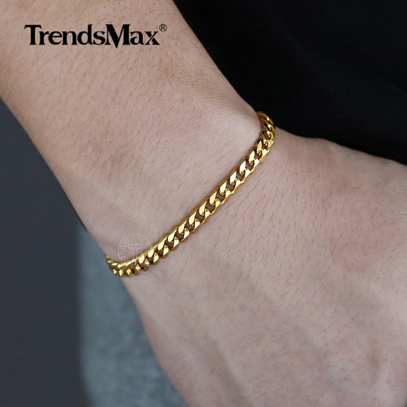 3/5/7/9/11mm Men's Gold Plated Stainless Steel Bracelet Curb Cuban Link Chain gallery