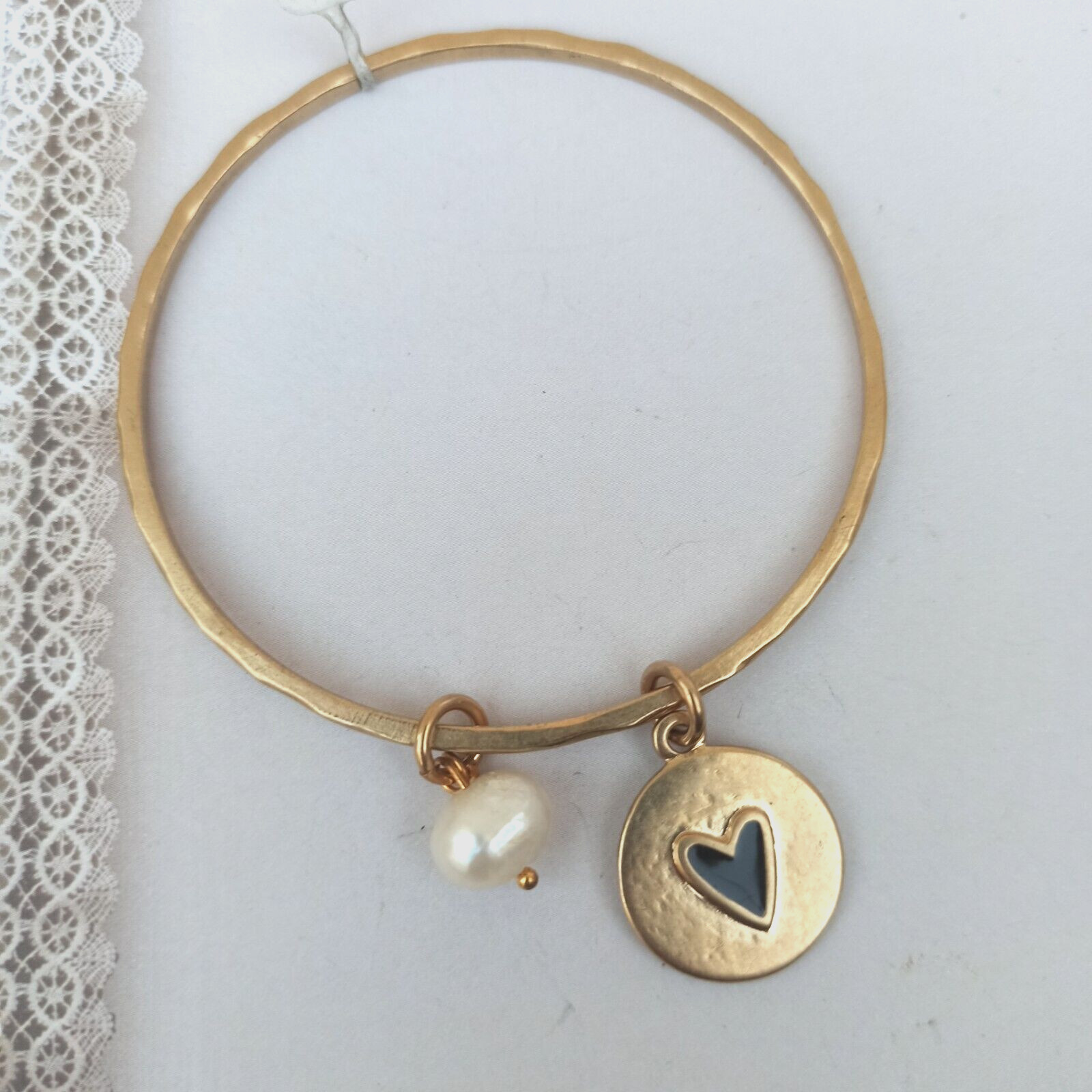 DANON Bangle Bracelet Natural Pearl With Heart Empathy-Arabic Hammered Love Gift gallery