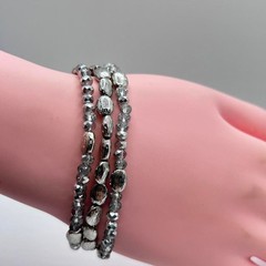 Y2K Silver Crystal Beaded Bracelet Set Stack Stretchy Layered Glam Boho
