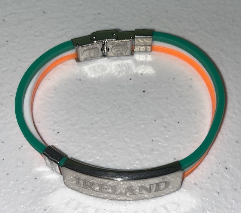 Ireland Flag Silicone Irish Bracelet 8" Unisex Stainless Steel Nameplate & Clasp gallery