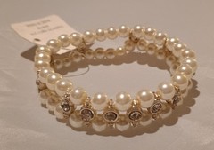 NEW My Style | Plastic Pearl White Rhinestone Stretchy Bracelet