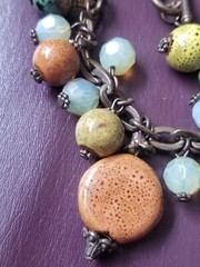 Earth tone Beaded Toggle Bracelet Ceramic And Glass (?) Beads And Bronze Tone…