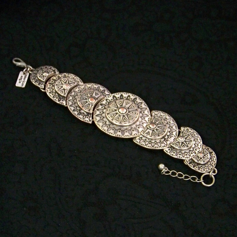 American Eagle Bracelet 6 to 7 in Aztec Style Link Embossed Antiqued Silvertone gallery