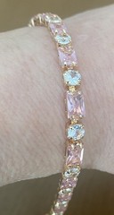 Pink And Clear Rhinestone Tennis Bracelet Size 7 Gold Tone Brand New