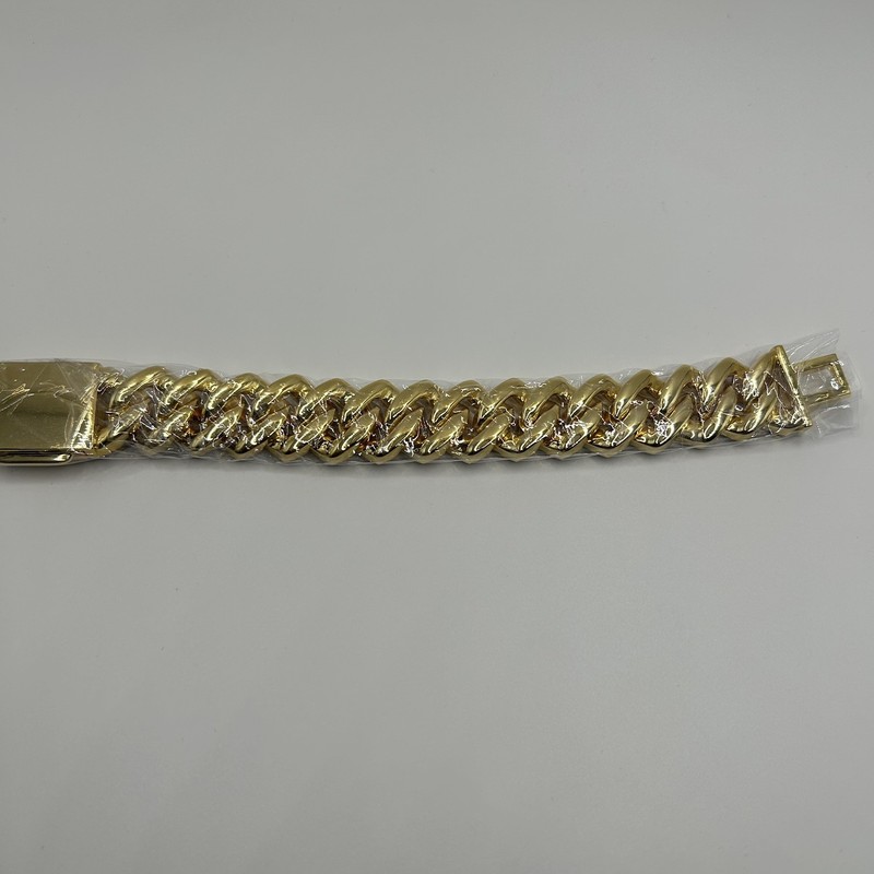 Moissanite Gold Cuban Bracelet Miami Cuban Link Prong Bracelet 20mm 7.5” 3 Row gallery