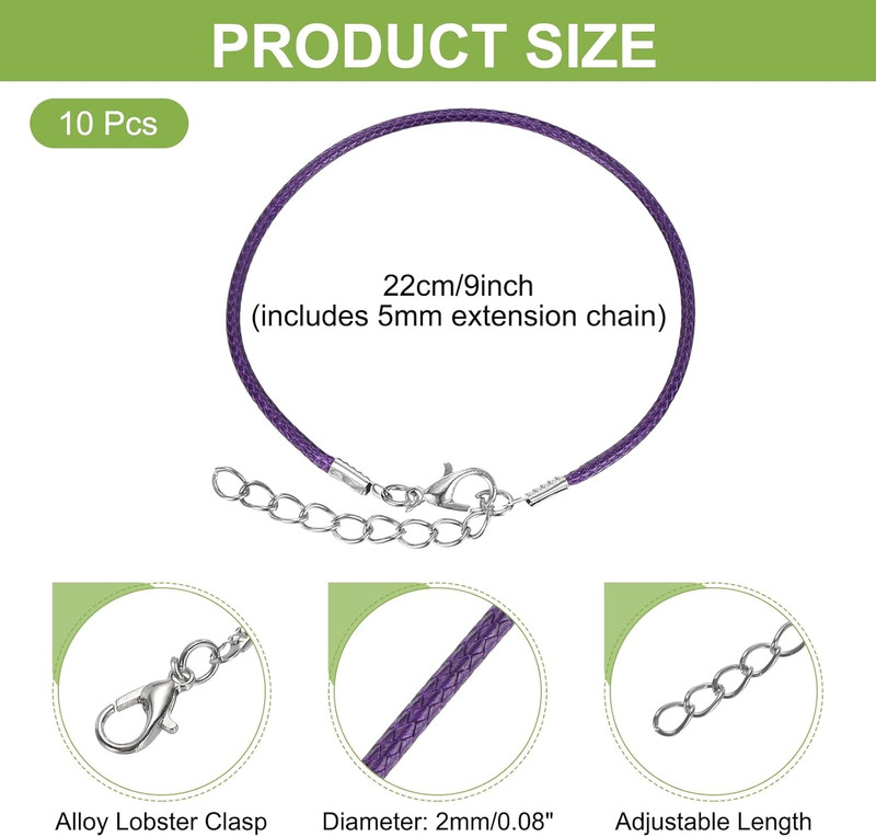 10 PCS Dark Purple Bracelet Cord,9" Adjustable Friendship Bracelet 2Mm Waxed Pol gallery