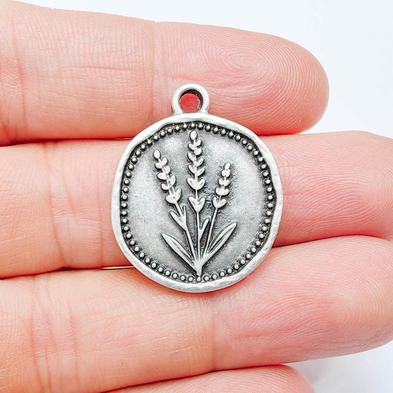 Lavender Charms, Plant Pendant Earring Charms Antique Silver 28x24mm G37767 gallery