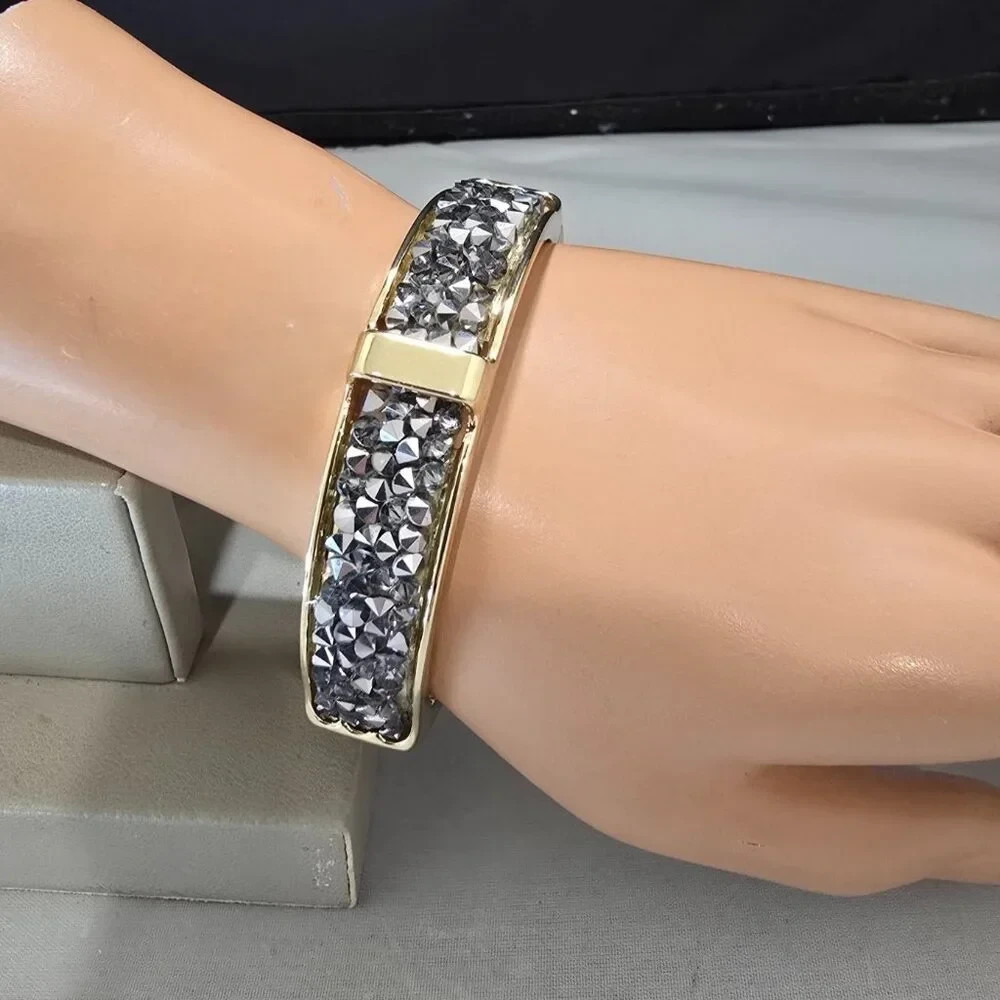 And Lovely Women's Gold Plated Grey Bangle Bracelets NWT gallery