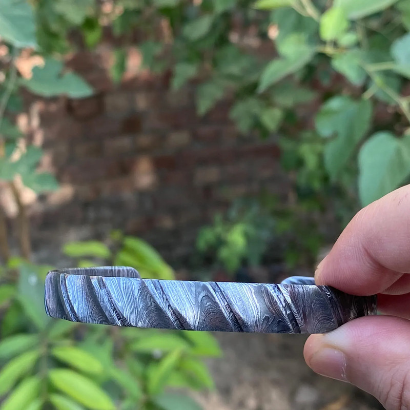 Hand-Forged Damascus Steel Cuff Bracelet | Tribal Finish Viking Bangle gallery