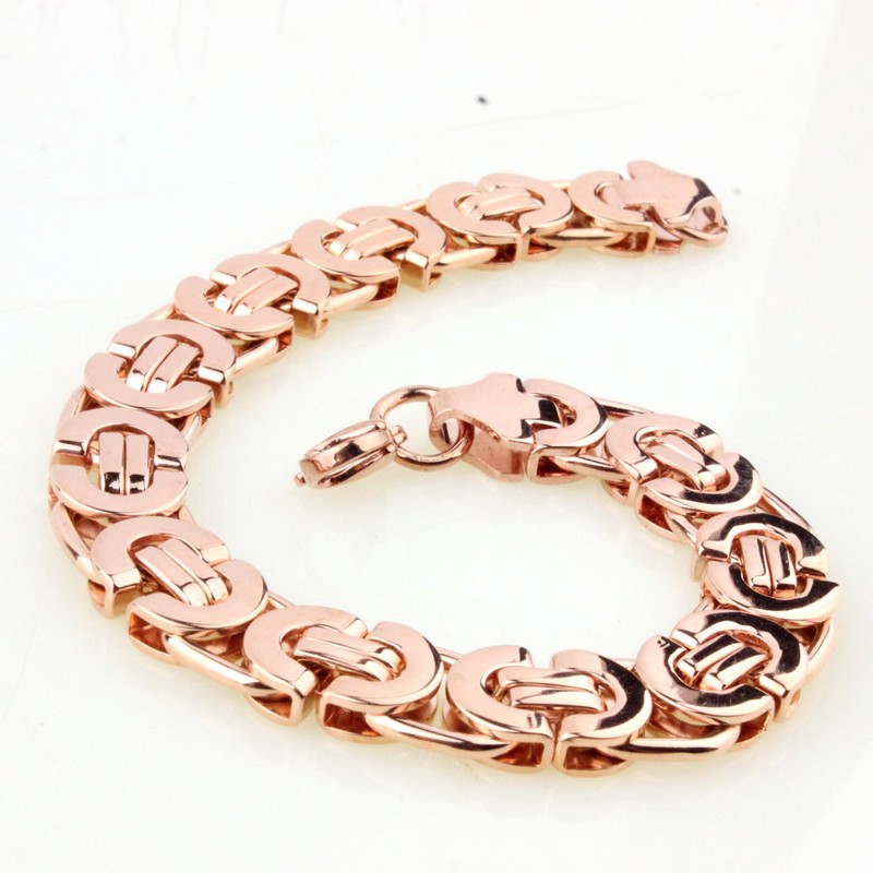 Rose Gold braclets&bangle for Cool Men Stainless Steel Byzantine Bracelet 7"-11" gallery