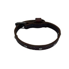Brown Leather Bracelet With Rhinestone Accents Adjustable Buckle 7-9 in