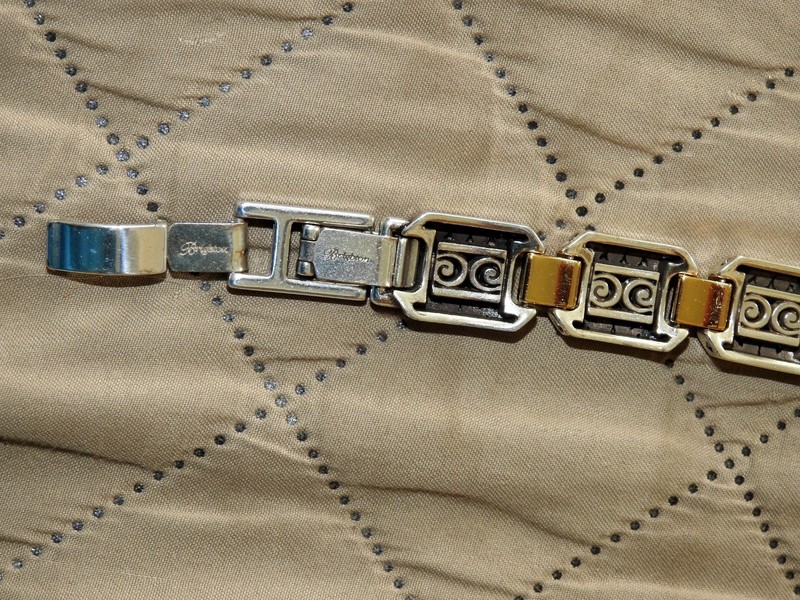 Brighton Spin Master Link Bracelet Silver Gold Tone Scroll Pattern Heavy 8" gallery