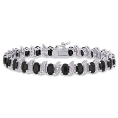 AMOUR 14 7/8 CT TGW Black Sapphire and Diamond S-link Bracelet In Sterling