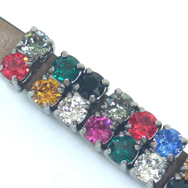 Miu Miu Crystal Rhinestone Leather Bracelet Brown Size S 8.5in Length with Box gallery