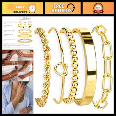 Gold Bracelet Set for Women – Waterproof 14K Gold Plated Cuff & Bangles, Trendy