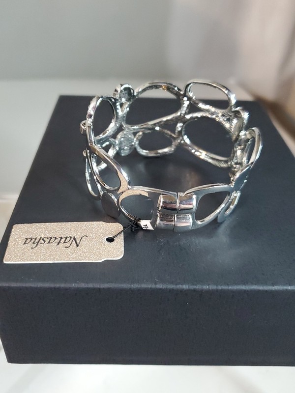 Natasha Cuff Open Circles Wide Bracelet Silver Tone /Pave Crystals gallery