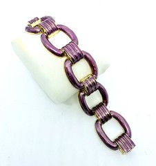 CATWALK JON Purple Metallic Enameled Link Bracelet 7 1/4 Inch New Signed